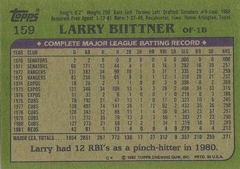 1982 Topps - Blackless #159 Larry Biittner Back