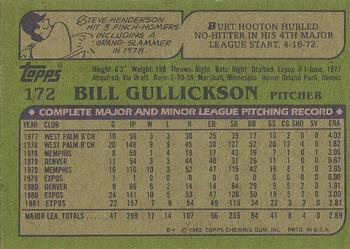 1982 Topps - Blackless #172 Bill Gullickson Back