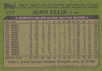 1982 Topps - Blackless #177 John Ellis Back