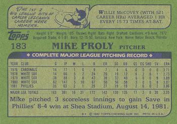 1982 Topps - Blackless #183 Mike Proly Back