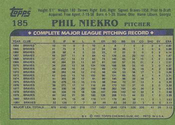 1982 Topps - Blackless #185 Phil Niekro Back