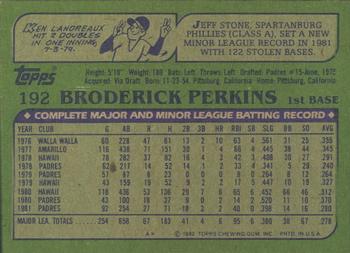 1982 Topps - Blackless #192 Broderick Perkins Back
