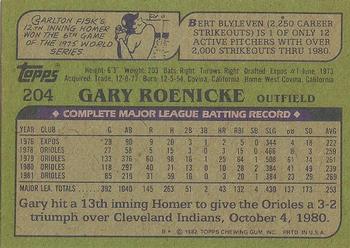 1982 Topps - Blackless #204 Gary Roenicke Back