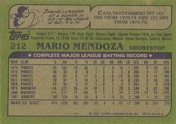 1982 Topps - Blackless #212 Mario Mendoza Back
