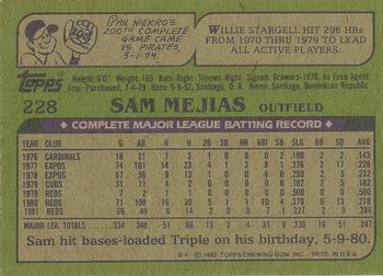 1982 Topps - Blackless #228 Sam Mejias Back