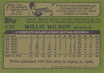 1982 Topps - Blackless #230 Willie Wilson Back
