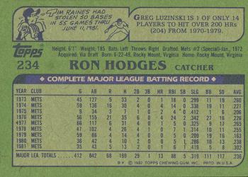1982 Topps - Blackless #234 Ron Hodges Back