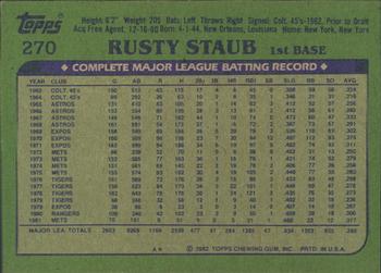 1982 Topps - Blackless #270 Rusty Staub Back