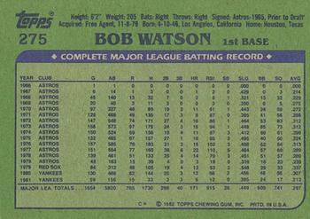 1982 Topps - Blackless #275 Bob Watson Back