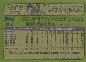 1982 Topps - Blackless #282 Ken Macha Back