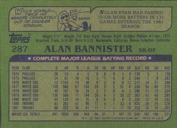 1982 Topps - Blackless #287 Alan Bannister Back
