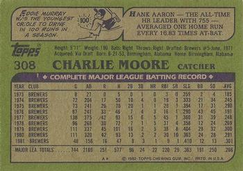1982 Topps - Blackless #308 Charlie Moore Back