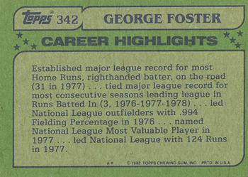 1982 Topps - Blackless #342 George Foster Back