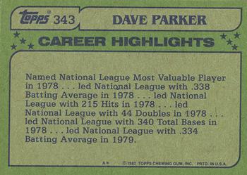 1982 Topps - Blackless #343 Dave Parker Back