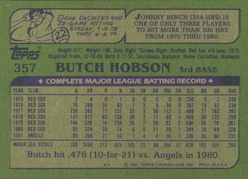 1982 Topps - Blackless #357 Butch Hobson Back