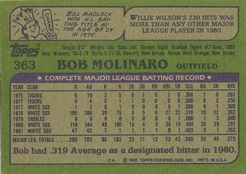 1982 Topps - Blackless #363 Bob Molinaro Back