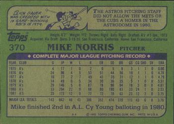 1982 Topps - Blackless #370 Mike Norris Back