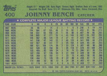 1982 Topps - Blackless #400 Johnny Bench Back