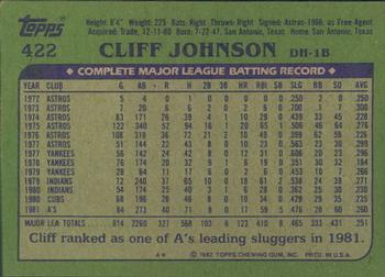 1982 Topps - Blackless #422 Cliff Johnson Back