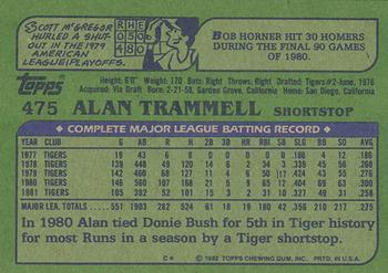 1982 Topps - Blackless #475 Alan Trammell Back