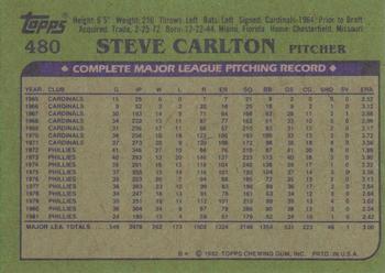1982 Topps - Blackless #480 Steve Carlton Back