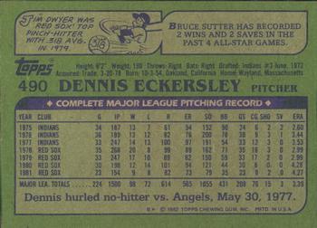 1982 Topps - Blackless #490 Dennis Eckersley Back