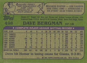 1982 Topps - Blackless #498 Dave Bergman Back
