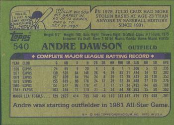 1982 Topps - Blackless #540 Andre Dawson Back
