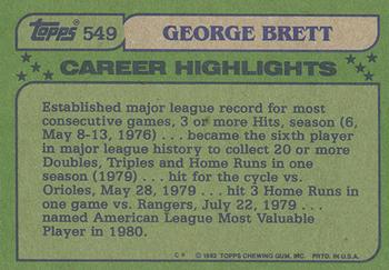 1982 Topps - Blackless #549 George Brett Back