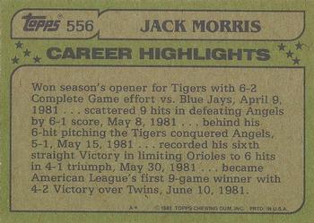 1982 Topps - Blackless #556 Jack Morris Back