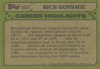 1982 Topps - Blackless #557 Rich Gossage Back