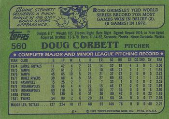 1982 Topps - Blackless #560 Doug Corbett Back
