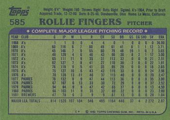 1982 Topps - Blackless #585 Rollie Fingers Back