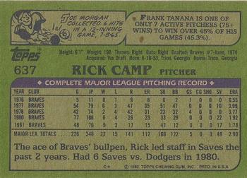 1982 Topps - Blackless #637 Rick Camp Back