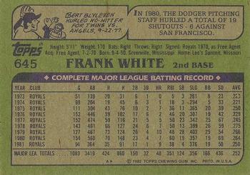 1982 Topps - Blackless #645 Frank White Back