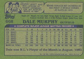 1982 Topps - Blackless #668 Dale Murphy Back