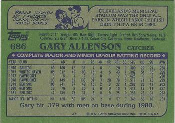 1982 Topps - Blackless #686 Gary Allenson Back