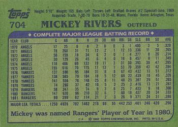1982 Topps - Blackless #704 Mickey Rivers Back