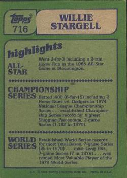 1982 Topps - Blackless #716 Willie Stargell Back