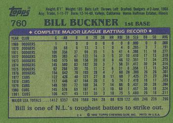 1982 Topps - Blackless #760 Bill Buckner Back