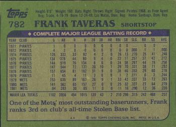 1982 Topps - Blackless #782 Frank Taveras Back