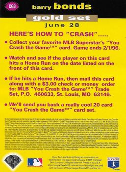1995 Collector's Choice - You Crash the Game Gold #CG3 Barry Bonds Back