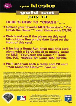 1995 Collector's Choice - You Crash the Game Gold #CG11 Ryan Klesko Back