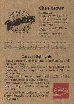 1988 Coca-Cola San Diego Padres Junior Club #NNO Chris Brown Back