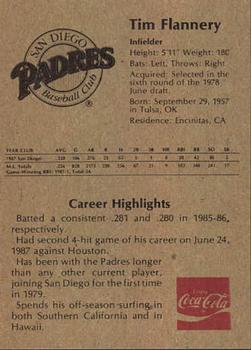 1988 Coca-Cola San Diego Padres Junior Club #NNO Tim Flannery Back