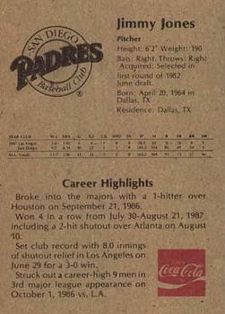 1988 Coca-Cola San Diego Padres Junior Club #NNO Jimmy Jones Back
