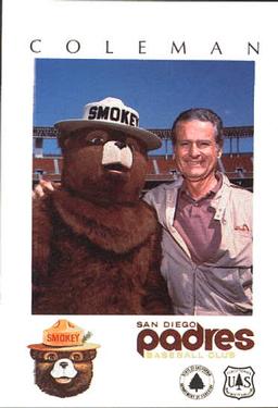 1984 San Diego Padres Smokey #NNO Jerry Coleman Front