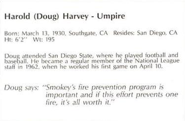 1984 San Diego Padres Smokey #NNO Doug Harvey Back