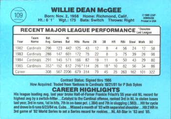 1986 Donruss #109 Willie McGee Back