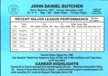 1986 Donruss #120 John Butcher Back